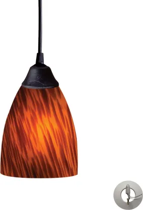 Classico 1 Light Pendant In Dark Rust and Espresso Glass - Includes Recessed Lighting Kit