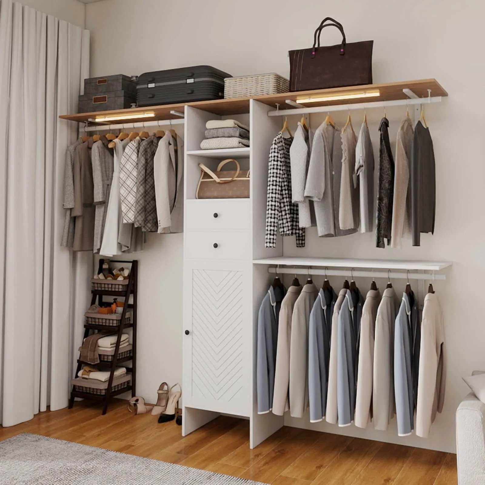 Closet System with Drawers Storage Shelves and Hanging IF138