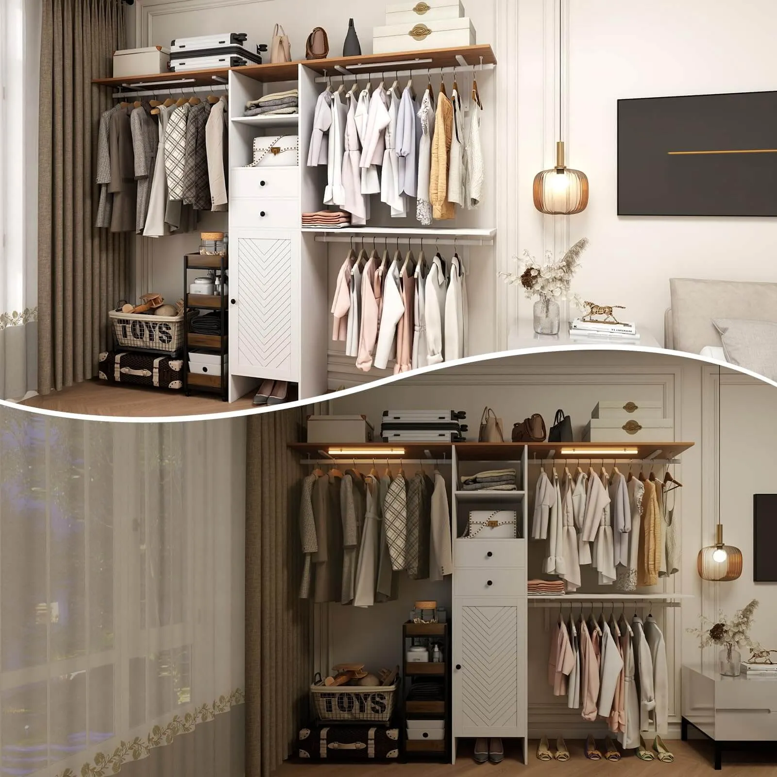 Closet System with Drawers Storage Shelves and Hanging IF138