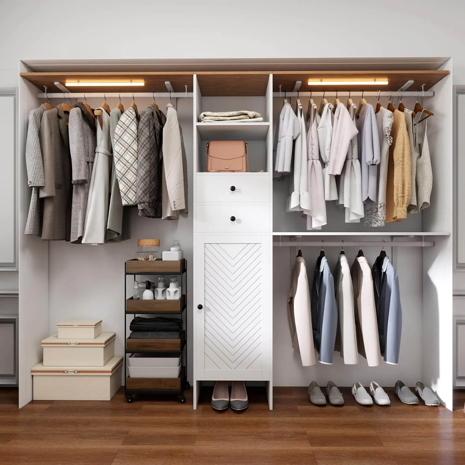 Closet System with Drawers Storage Shelves and Hanging IF138