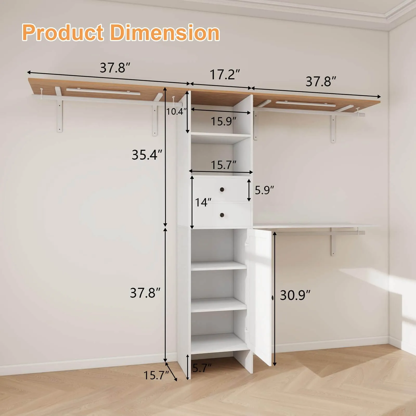 Closet System with Drawers Storage Shelves and Hanging IF138