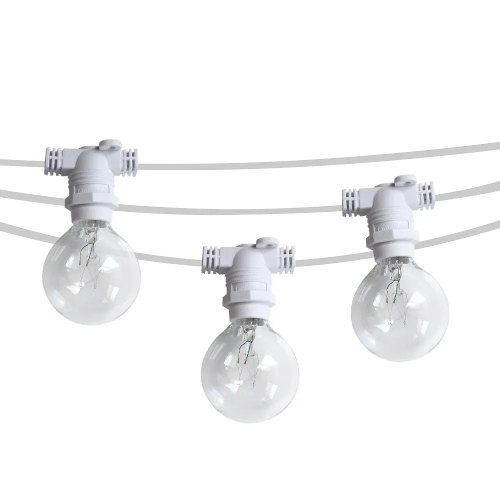 (Cord Only) 50 Socket Outdoor Commercial DIY String Light 54 FT White Cord w/ E12 C7 Base, Weatherproof