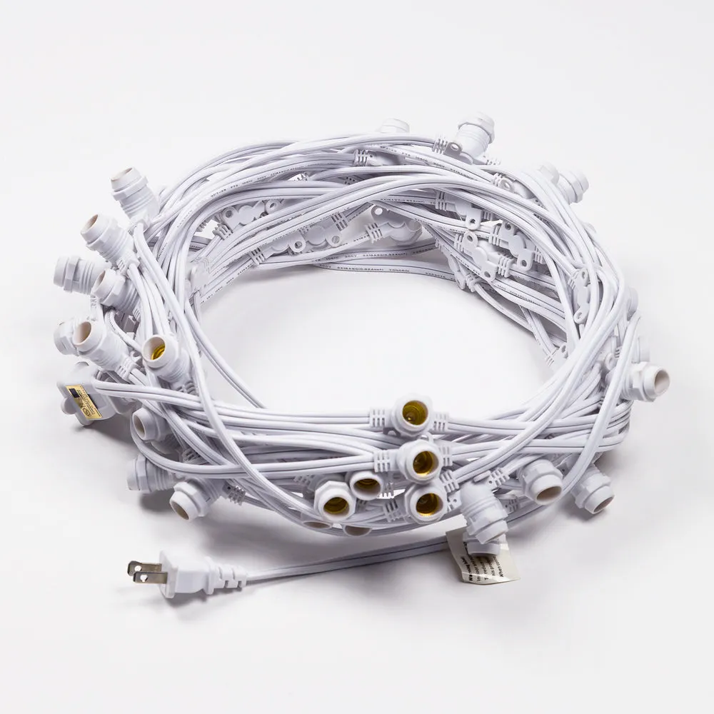 (Cord Only) 50 Socket Outdoor Commercial DIY String Light 54 FT White Cord w/ E12 C7 Base, Weatherproof