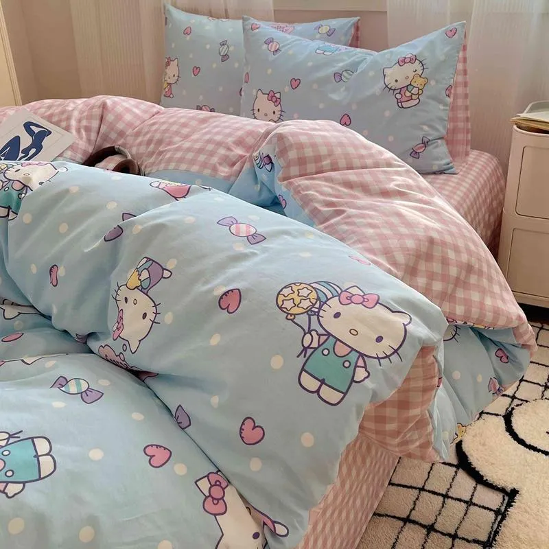 Cute Blue Wave Point Kitty Bedding Set KI554