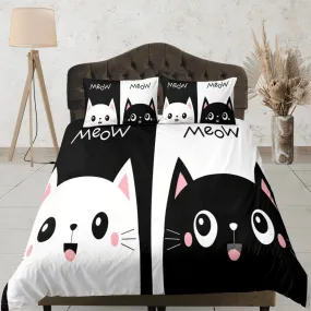 Cute couple cat bedding black and white, toddler bedding, kids duvet cover set, gift for cat lovers, baby bedding, baby shower gift