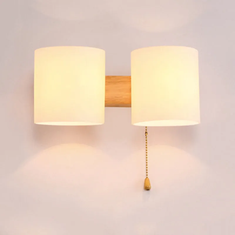 Cylinder Shade Frosted Glass Japanese Wall Lamp - Beige Bedroom Wall Lighting