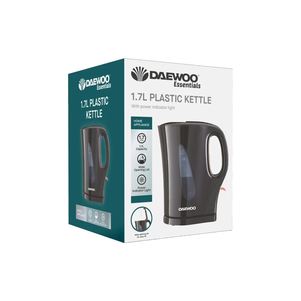 Daewoo 1.7lL Black Plastic Kettle