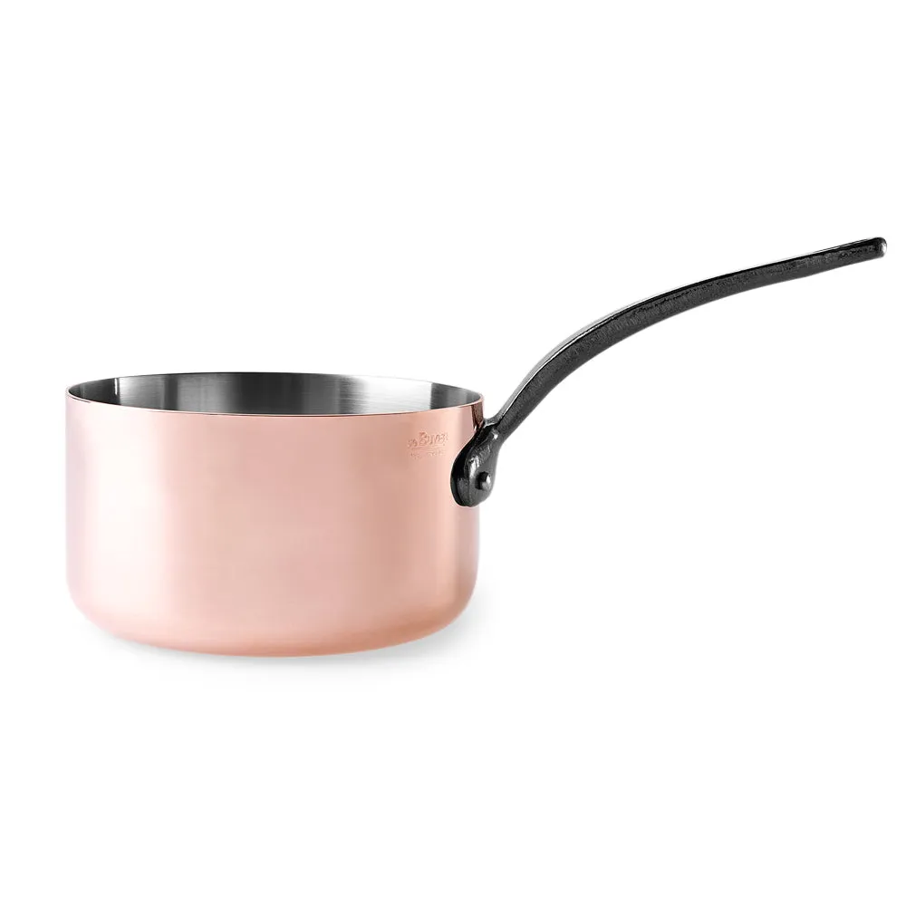 De Buyer Copper Saucepan with Cast Iron Handle