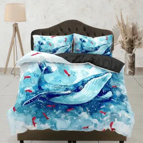 Dolphin painting bedding artistic design duvet cover, ocean blush decor bottle nose dolphin bedding set full king queen twin, dorm bedding