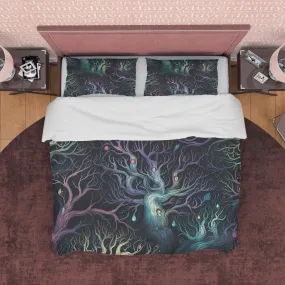 Enchanted Forest, Green and Purple Shades, Halloween Duvet Cover Set, Aesthetic Bedding, Spooky Room Decor, US, European, Australian Sizes