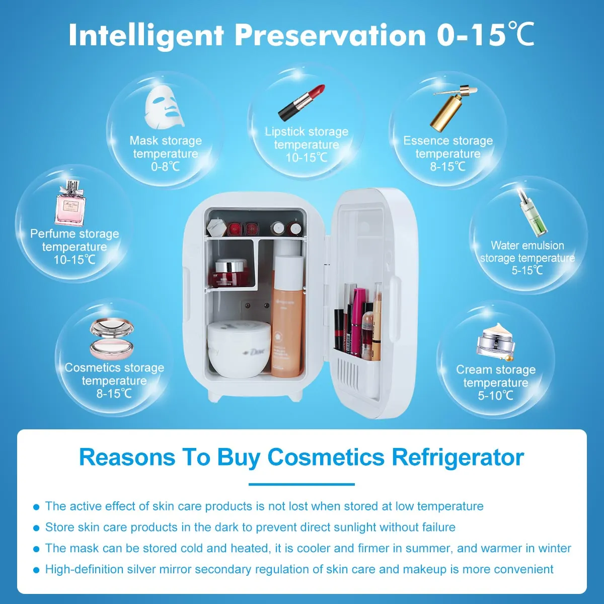 F48 Portable Refrigerator, Mini Cosmetic 8L Low Noise