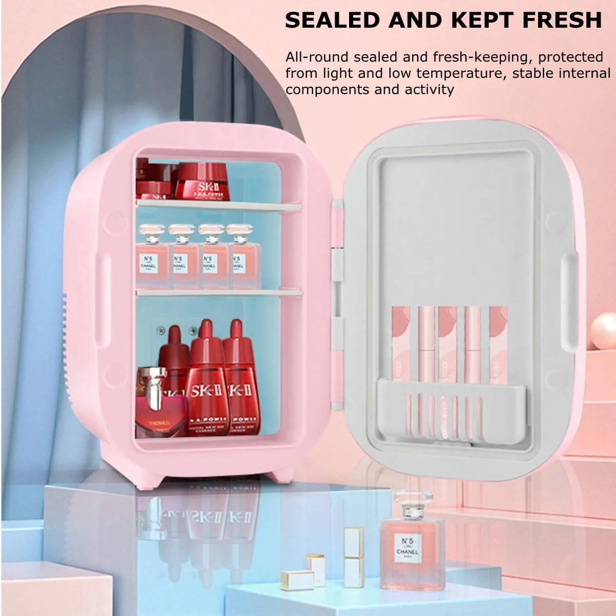 F48 Portable Refrigerator, Mini Cosmetic 8L Low Noise