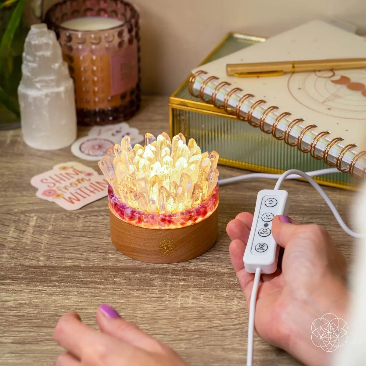 Find My Peace - Quartz & Tourmaline Lamp of Blooming Tranquility