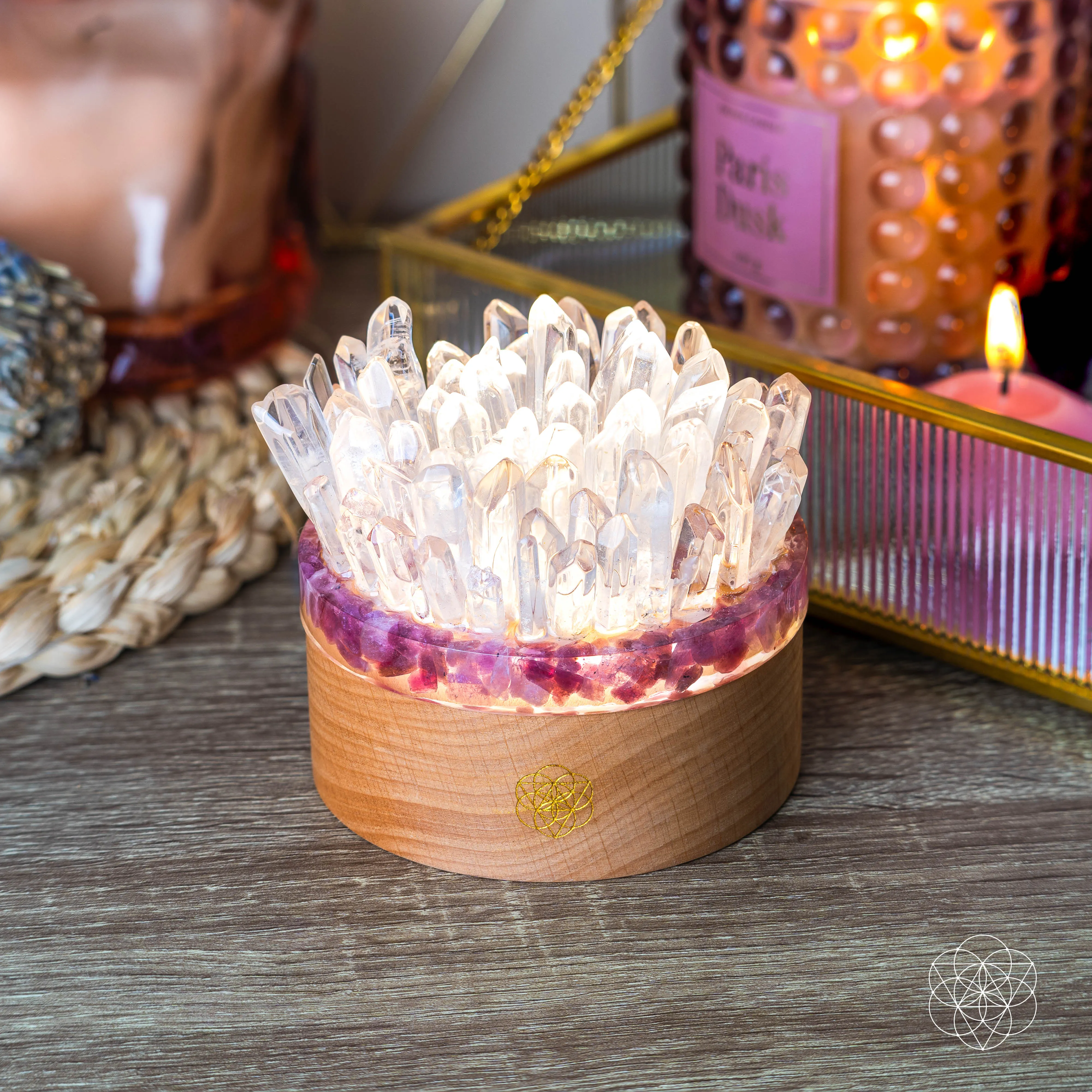 Find My Peace - Quartz & Tourmaline Lamp of Blooming Tranquility