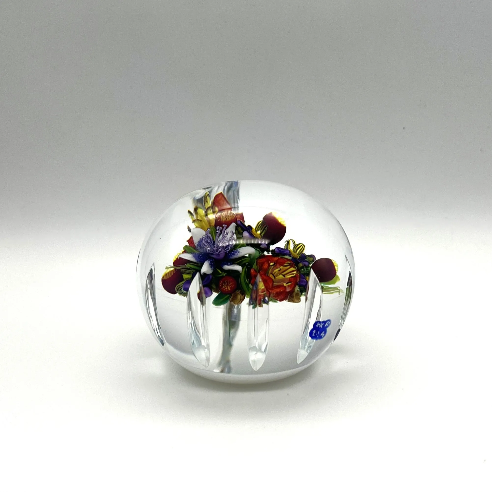 Floral Bouquet on White Paperweight by Ken Rosenfeld