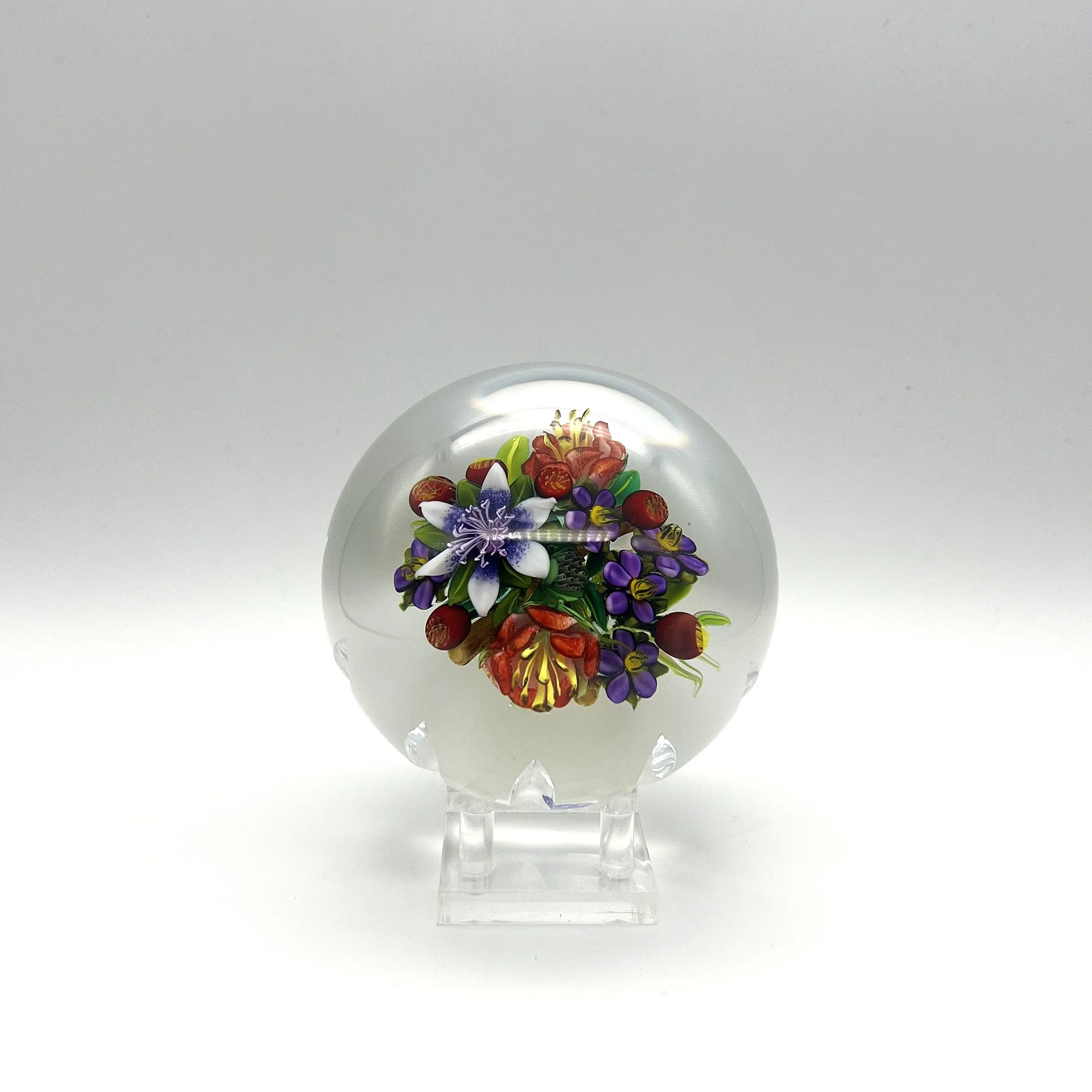 Floral Bouquet on White Paperweight by Ken Rosenfeld