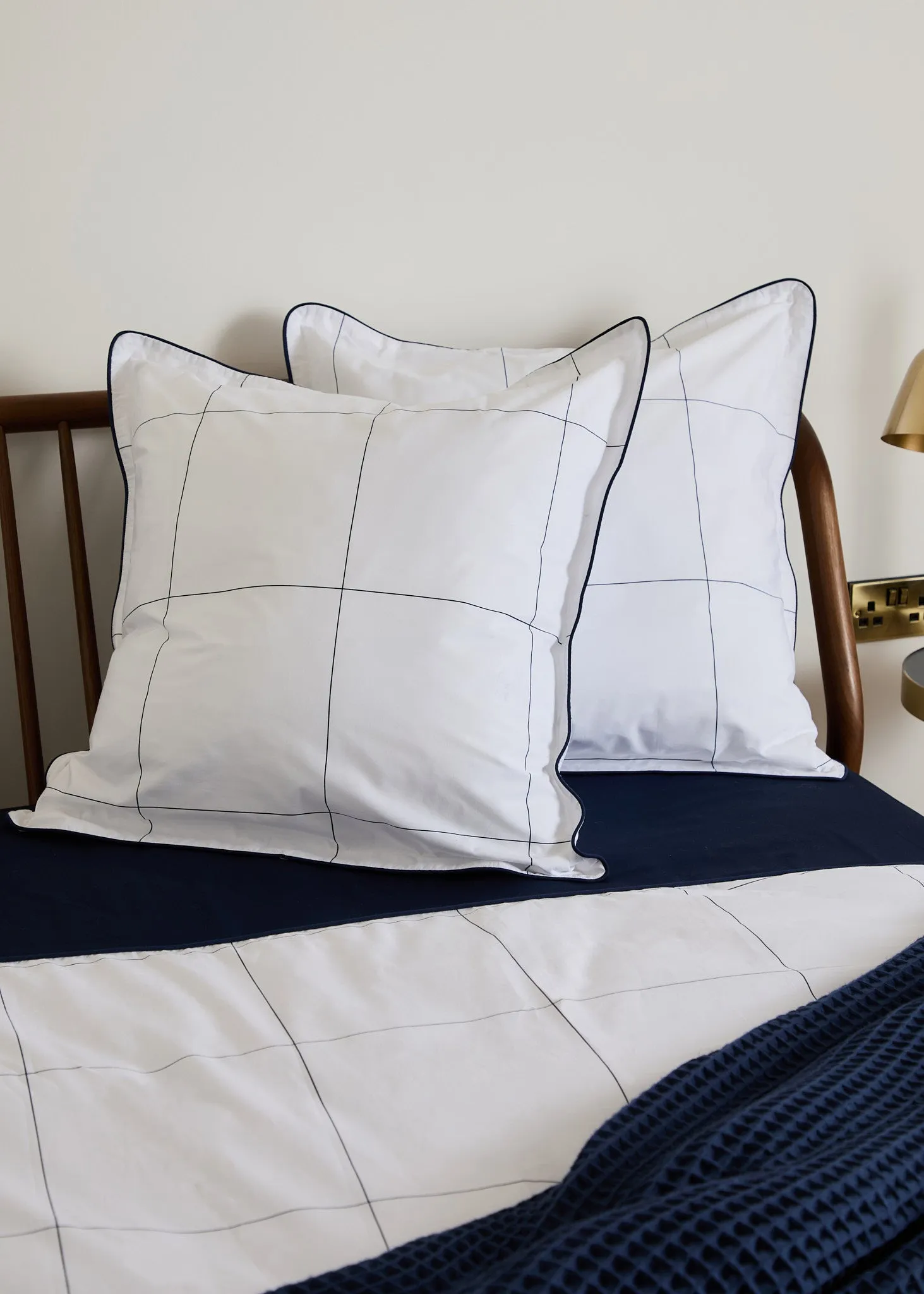 Foxford Navy Windowpane Oxford Square Pillowcase