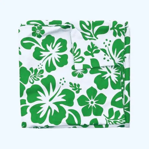 Fresh Green Hawaiian and Hibiscus Flowers on White Duvet Cover -Medium Scale