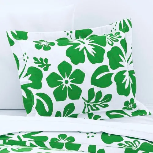 Fresh Green Hawaiian and Hibiscus Flowers on White Duvet Cover -Medium Scale