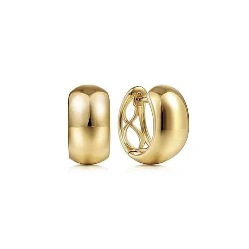 Gabriel & Co. Wide Plain Huggie Earrings in 14K Yellow Gold