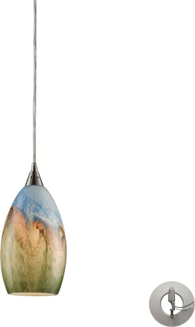 Geologic 1 Light Pendant In Satin Nickel and Multicolor Glass - Includes Recessed Lighting Kit