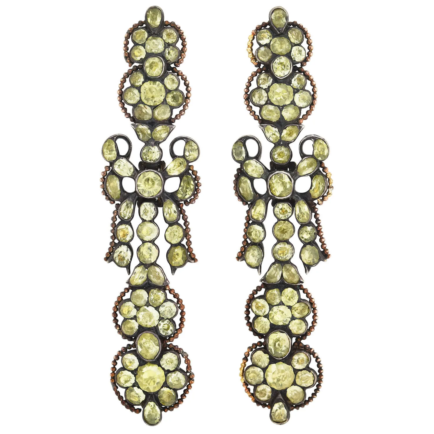 Georgian Large Sterling Silver Chrysoberyl Earrings