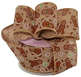 Gingerbread Man Wired Christmas Ribbon - 2 1/2" x 10 Yards