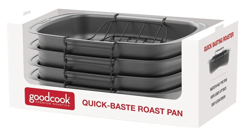 Goodcook 04116 Quick Baste Roast Pan, 25 lb Capacity, Gray, 19.7 in L, 14.8 in W, 15.95 in H, Dishwasher Safe: Yes :EA: QUANTITY: 1