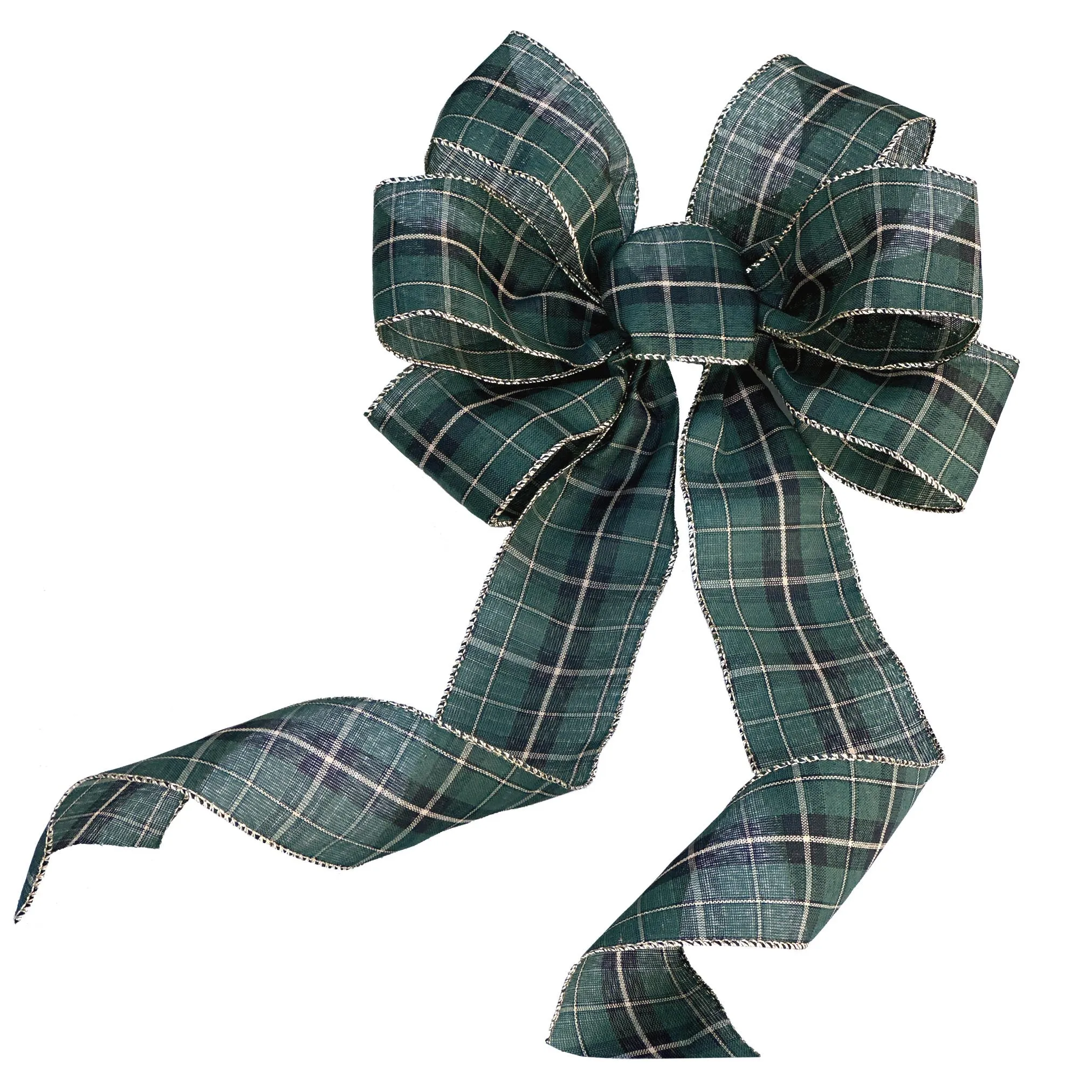 Green Black Plaid Christmas Bow - 10" Wide, 18" Long