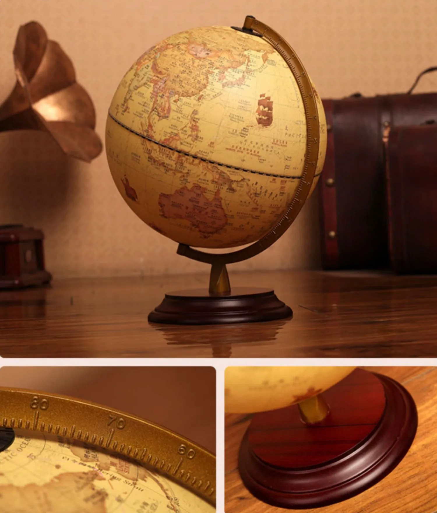 Illuminated Antique World Globe Decor LED Light-25cm