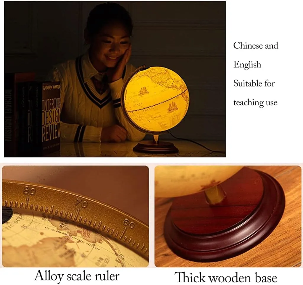 Illuminated Antique World Globe Decor LED Light-25cm