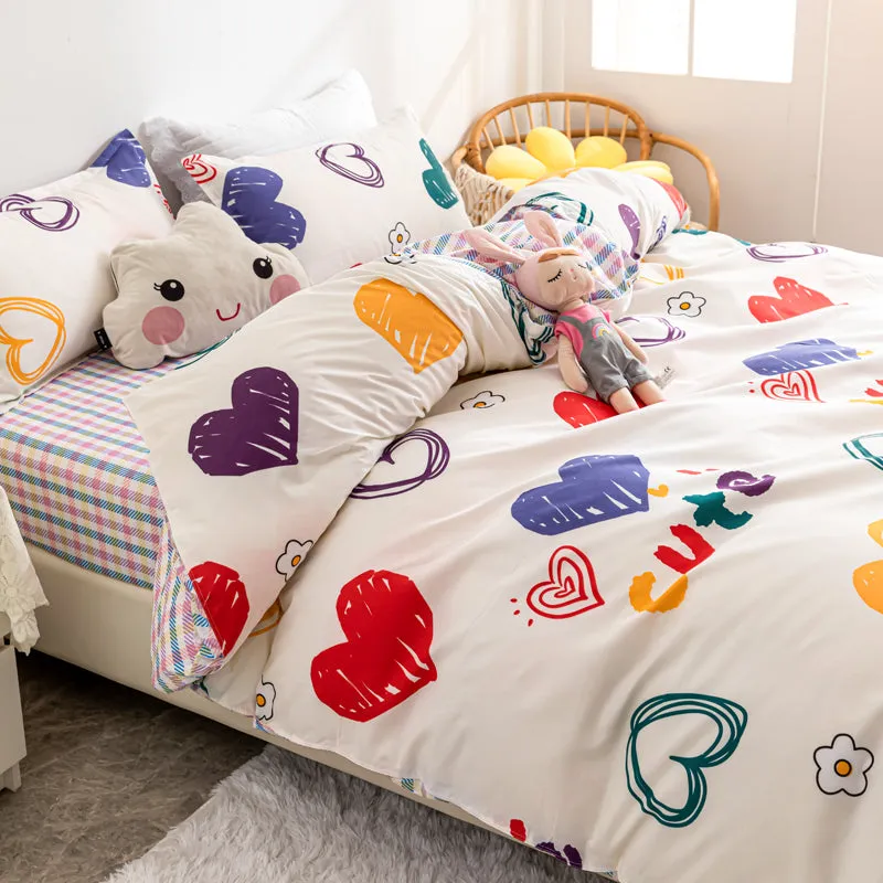 Japanese Strawberry Hearts Pink Cream Bedding Set