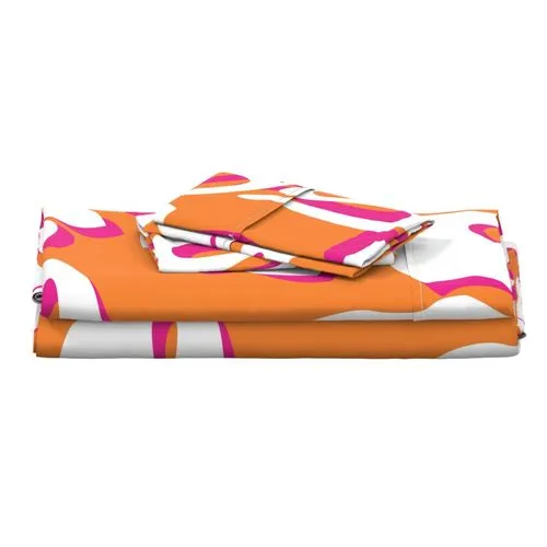 Juicy Orange, White and Surfer Girl Pink Hawaiian and Hibiscus Flowers Sheet Set from Surfer Bedding™️ Large Scale