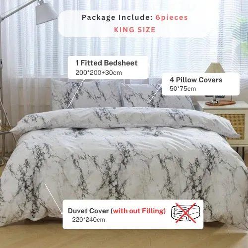 King size marble design, Bedding set of 6 pieces.