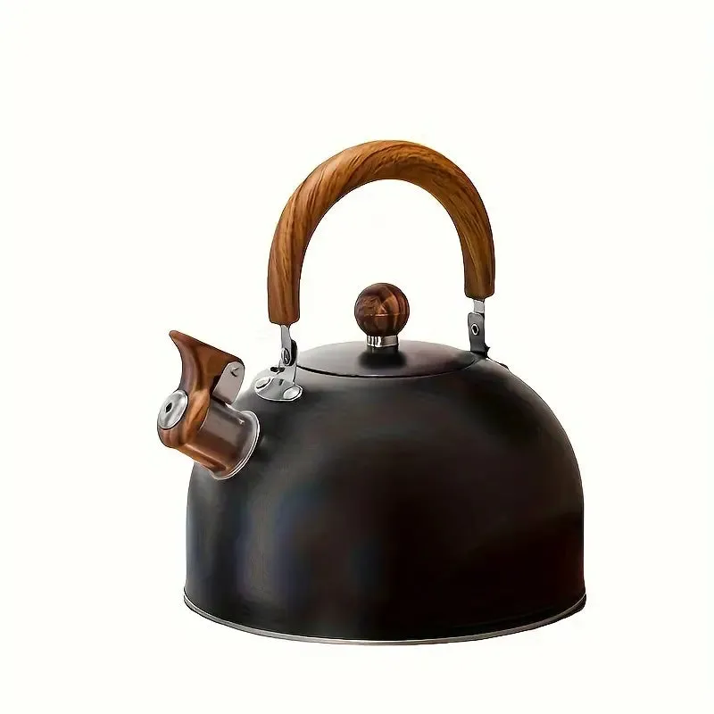 Kitchen Simple Black Kettle With Wood Grain Handle