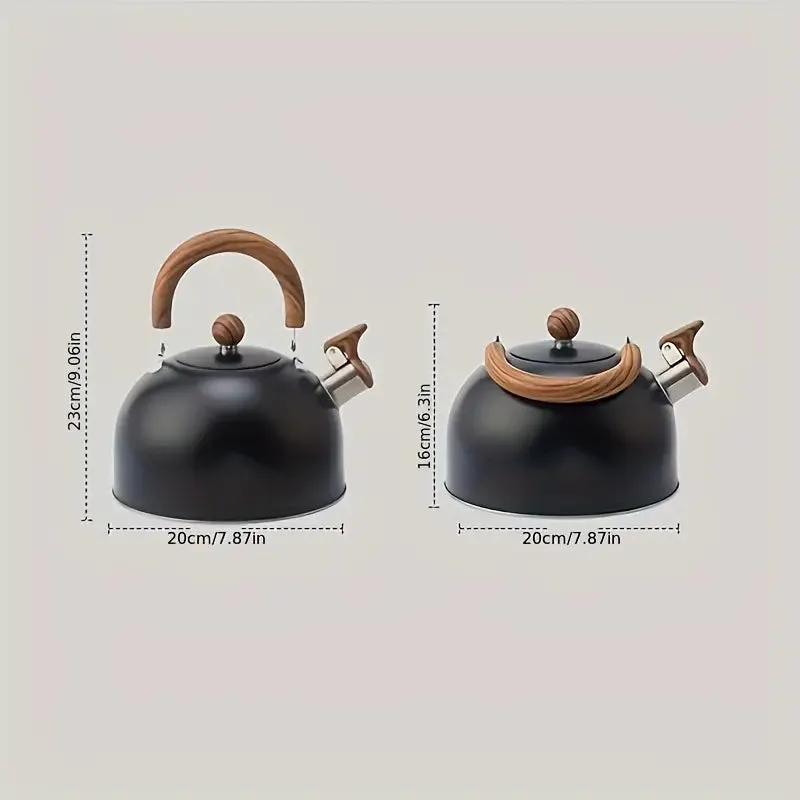 Kitchen Simple Black Kettle With Wood Grain Handle