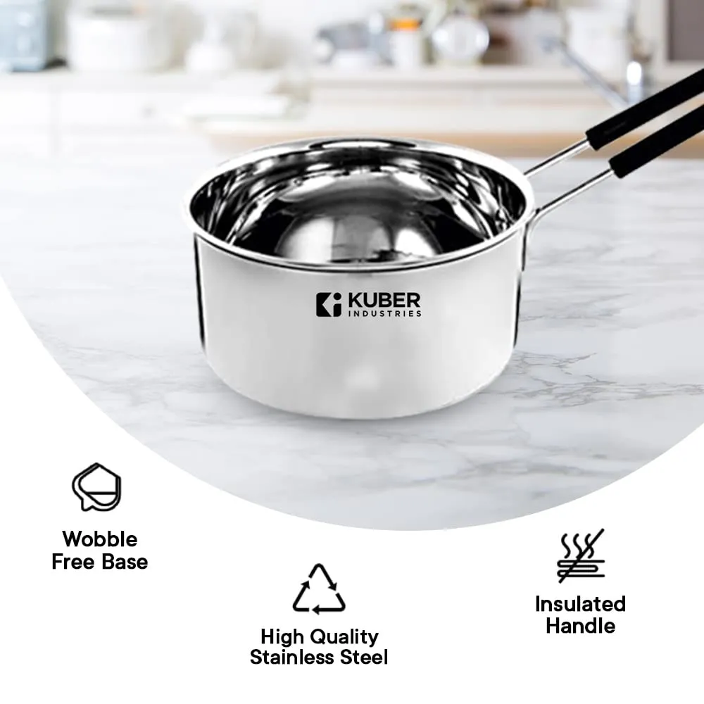 Kuber Industries 2 Burners Gas Stove & 3 Pc Stainless Steel Saucepan Set | Saucepan Set (1100 ml,1500 ml & 2200 ml)| Gas Stove with Glass Top, Manual Ignition & Cast Iron Burner