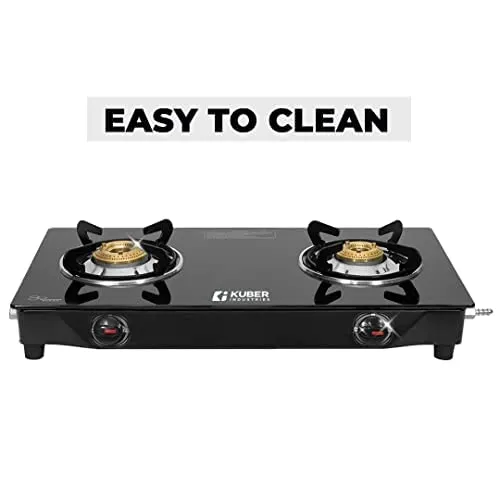 Kuber Industries 2 Burners Gas Stove & 3 Pc Stainless Steel Saucepan Set | Saucepan Set (1100 ml,1500 ml & 2200 ml)| Gas Stove with Glass Top, Manual Ignition & Cast Iron Burner