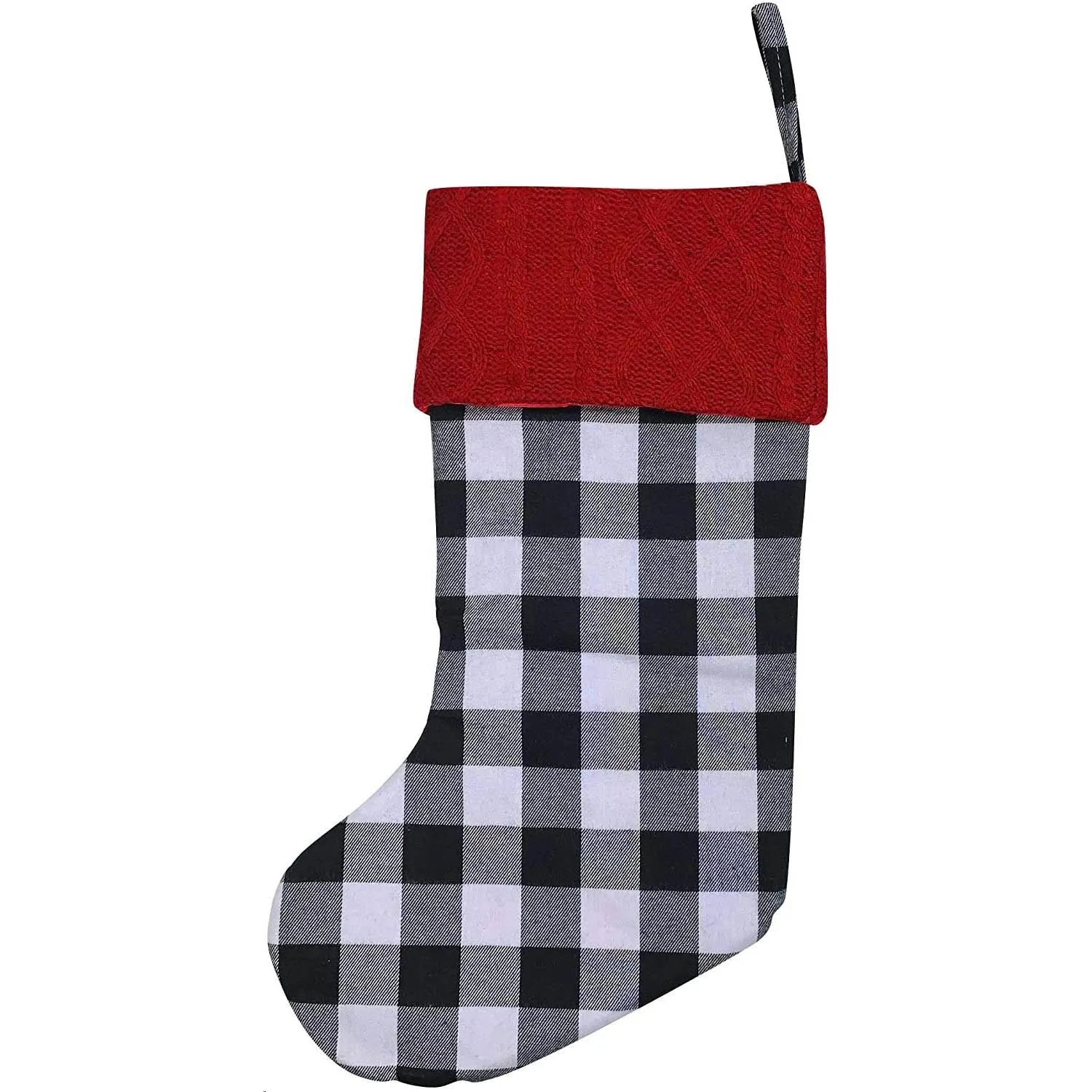 Large Black and White Buffalo Plaid Christmas Stocking - 20" H, 8" W