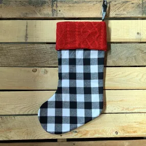 Large Black and White Buffalo Plaid Christmas Stocking - 20" H, 8" W