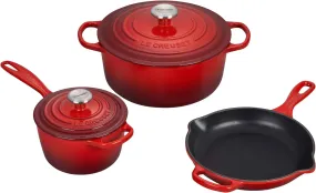 Le Creuset 5-Piece Signature Enameled Cast Iron Cookware Set w/Stainless Steel Knob - Cerise