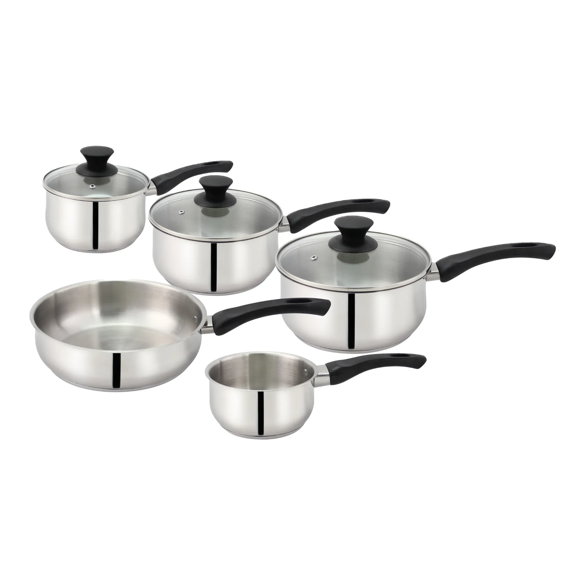 Lewis's 5 Piece Stainless Steel Pan Set with Bakelite Handle & Knob Home Kitchen