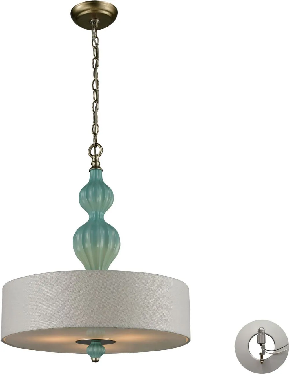 Lilliana 3 Light Pendant In Seafoam and Aged Silver - Includes Recessed Lighting Kit