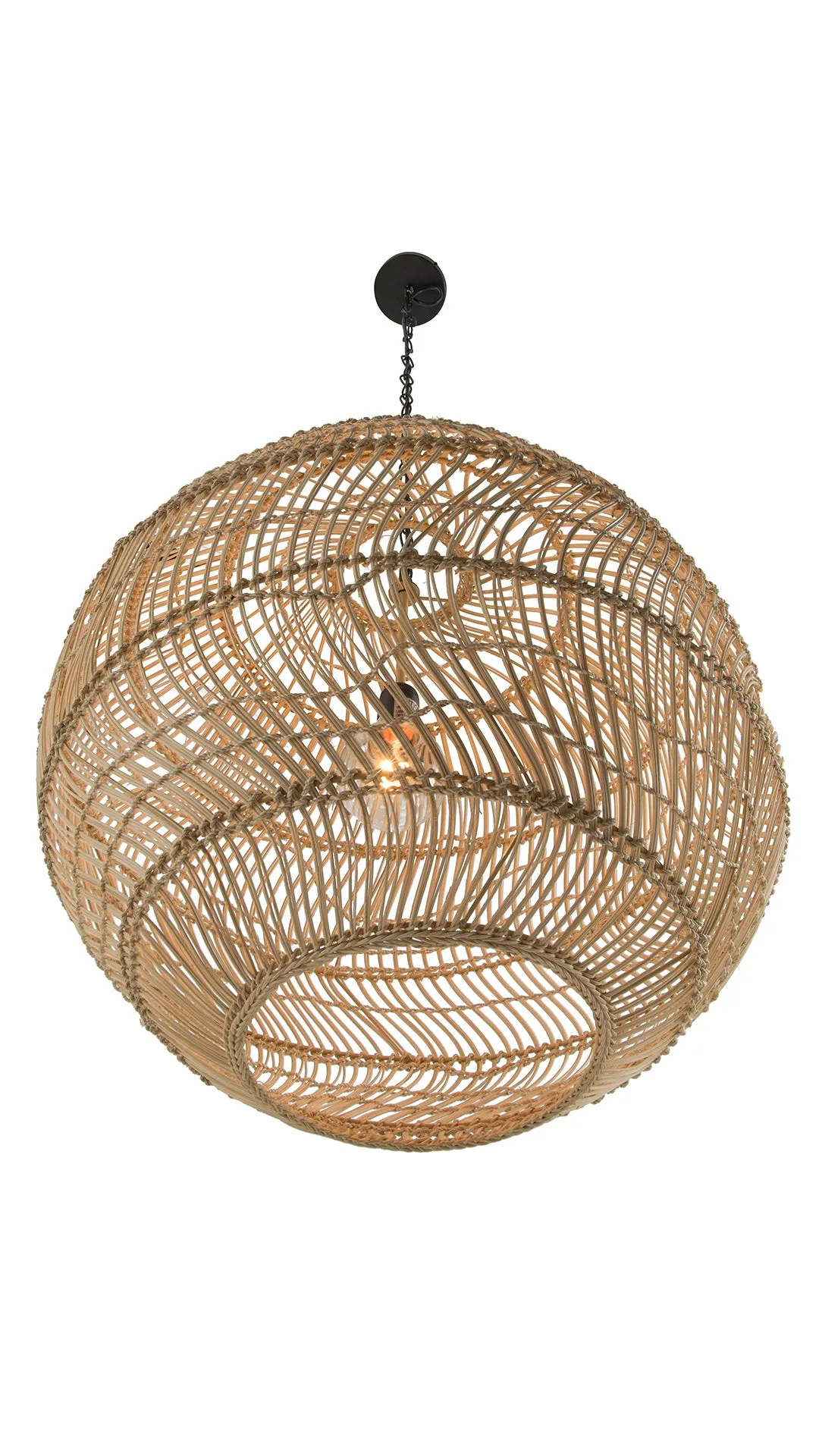 Luhu Open Weave Cane Rib Ball Pendant Lamp, Natural