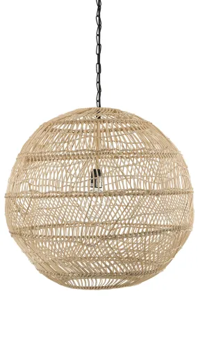 Luhu Open Weave Cane Rib Ball Pendant Lamp, Natural