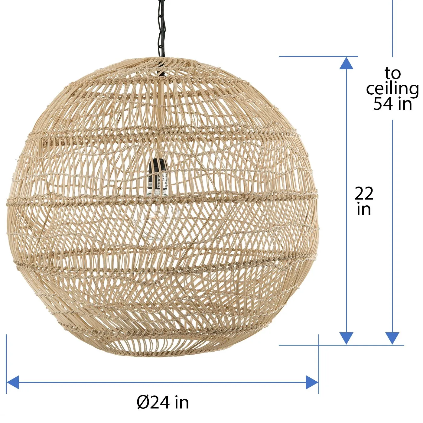 Luhu Open Weave Cane Rib Ball Pendant Lamp, Natural