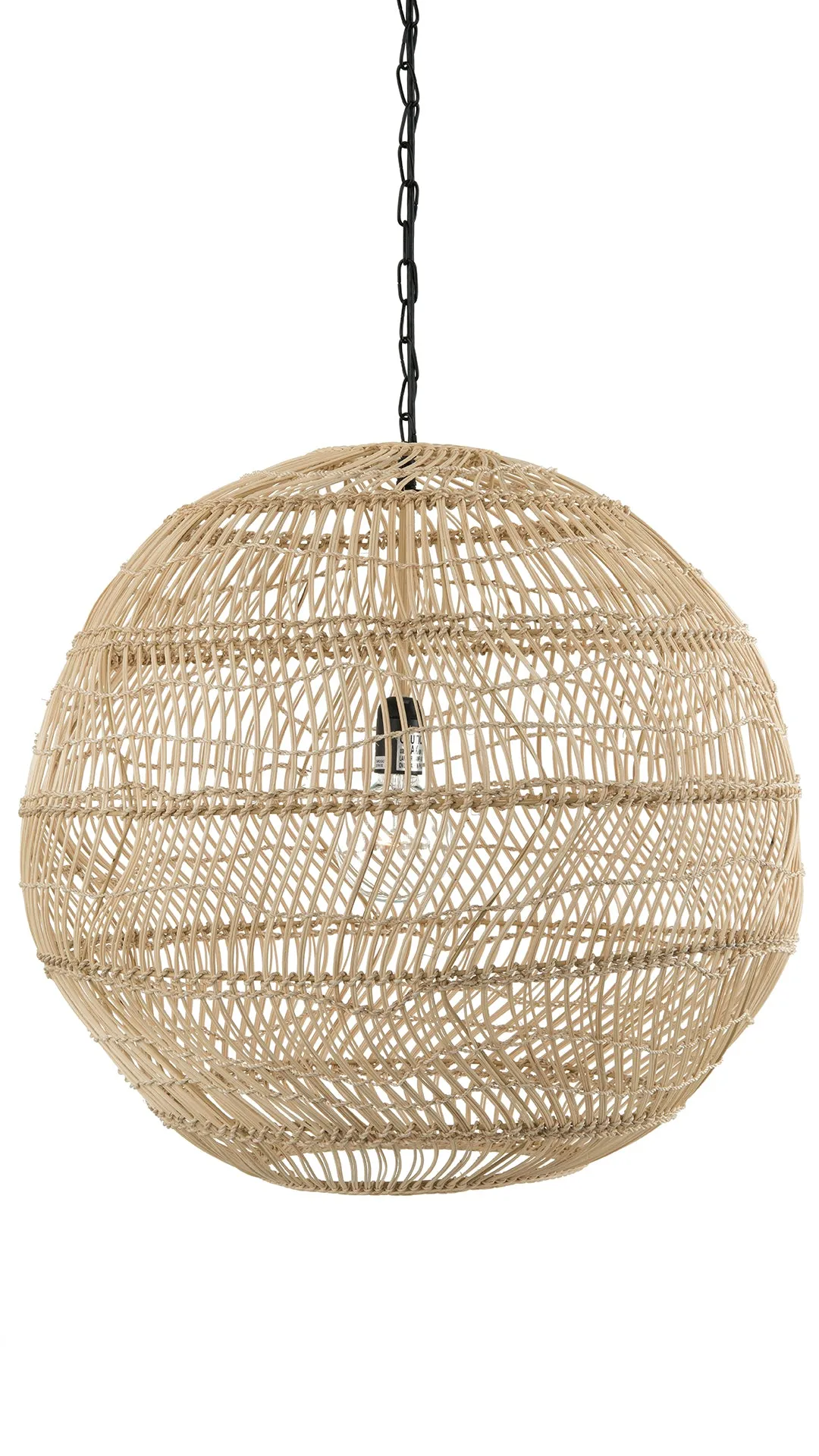 Luhu Open Weave Cane Rib Ball Pendant Lamp, Natural