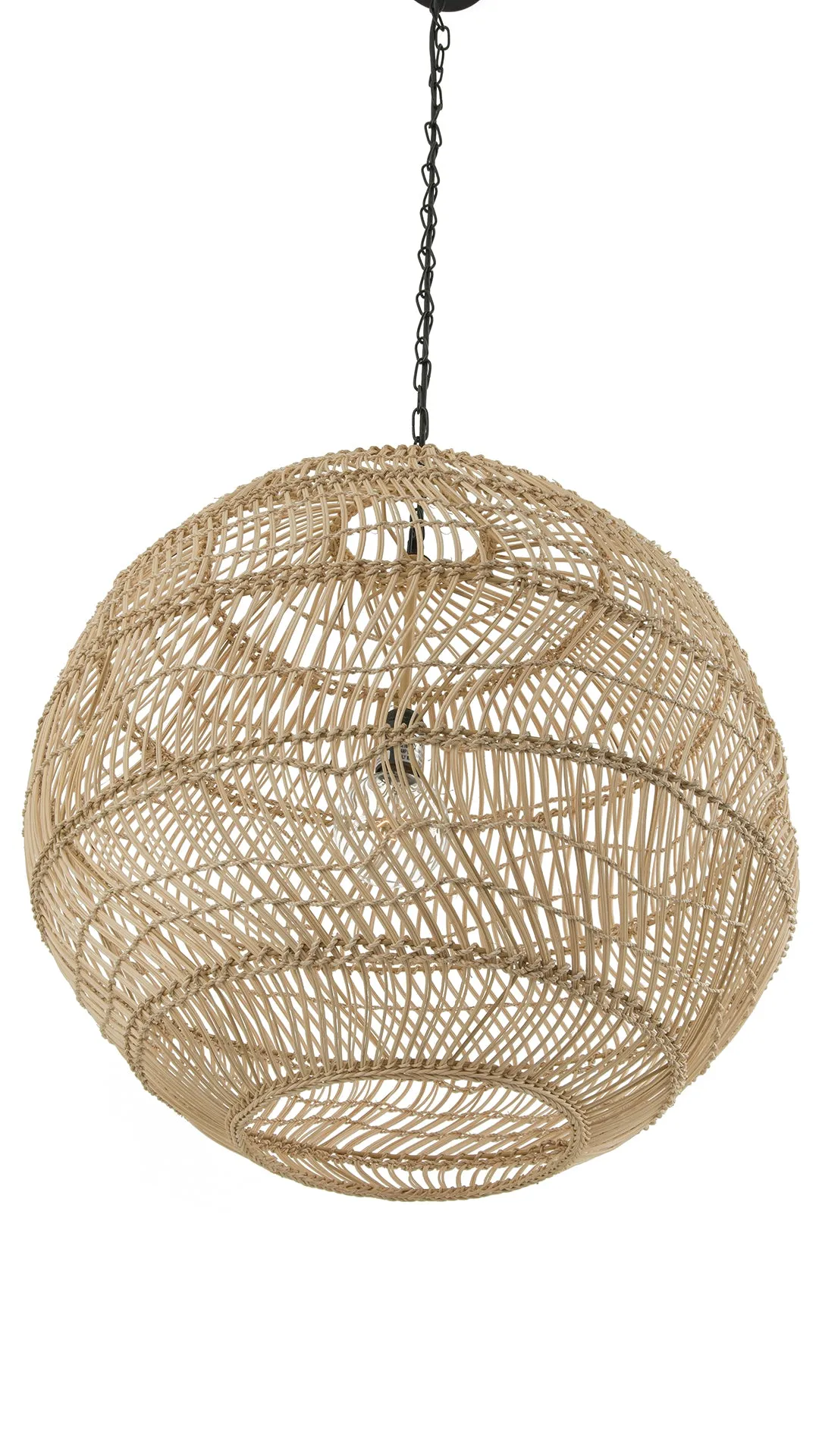 Luhu Open Weave Cane Rib Ball Pendant Lamp, Natural