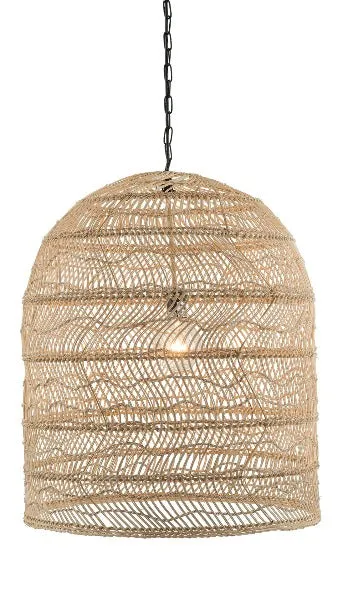 Luhu Open Weave Cane Rib Cloche Pendant Lamp, Natural