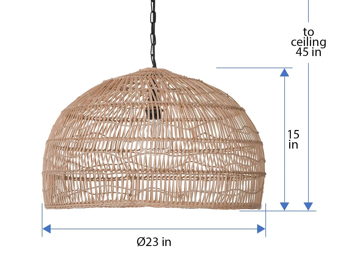 Luhu Open Weave Cane Rib Dome Pendant Lamp, Natural